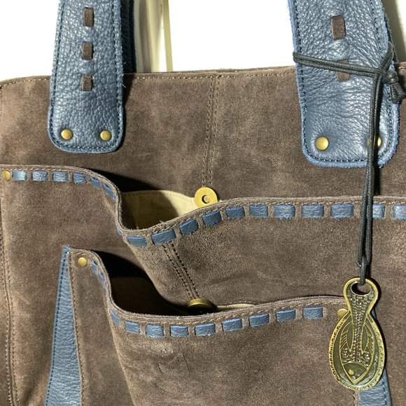 MUXO Brown Suede and Blue Leather Tote - Picture 3 of 15